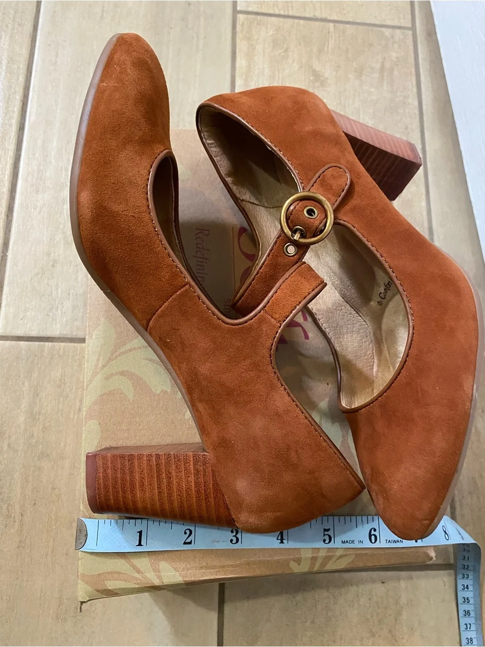 Söfft Rust Suede Mary Jane Heels with Gold Buckle